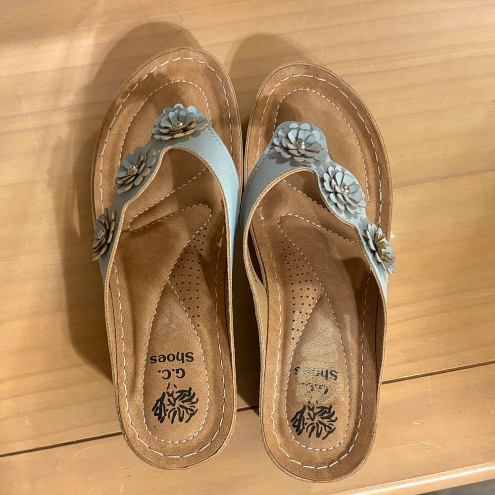 Women's Tan and Blue Sandals